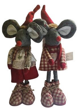 Colin And Justice Festive Gray and Red Holiday Mice Figurine Pair